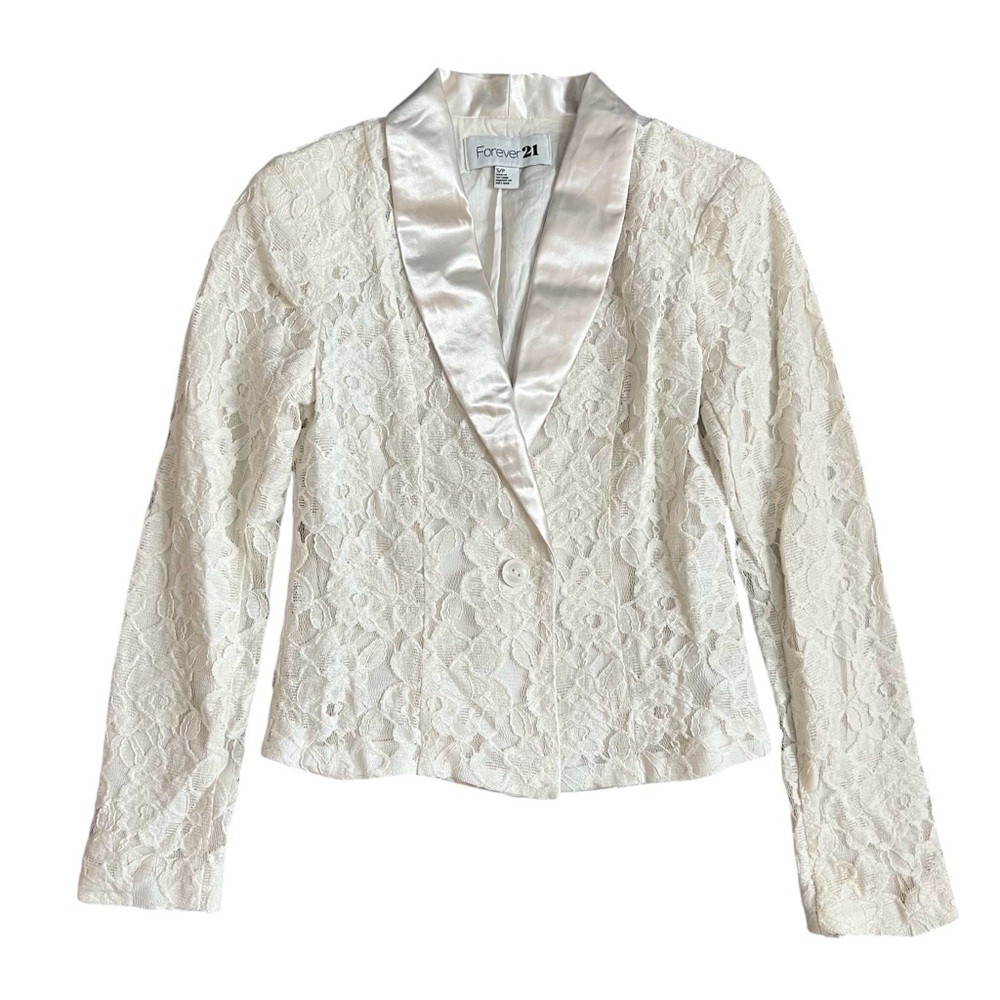 Forever 21 White Lace Silk Jacket Size Small